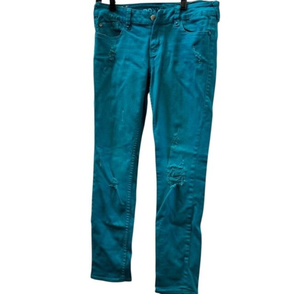Roxy Womens Distressed Turquoise Skinny Jeans With Front & Back Pockets